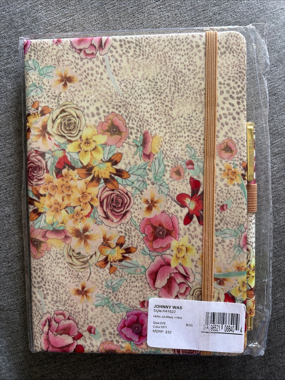 Johnny Was Floral Cream and Pink Hardcover Journal with Pen. BNWT